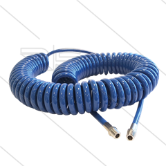 Spiraalslang blauw PU - L=8,0m - Ø10mm - 2x 1/4" bu met RVS koppelingen