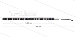 RP2 lans - L=1700mm - gebogen - RVS - open isolatie 2 x L=395mm - 250 Bar - max 150°C - 2 x 1/4" bu