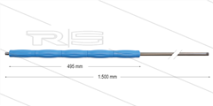 RP10 lans - L=1500mm - recht - RVS - blauw - isolatie L=495mm - 400 Bar - max 80°C - 2 x 1/4" bu