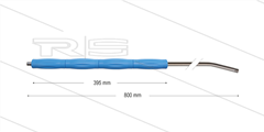 RP10 lans - L=800mm - gebogen - RVS - blauw - isolatie L=395mm - 400 Bar - max 80°C - 2 x 1/4" bu