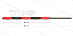 RP50 lans - L=800mm - recht - RVS - isolatie L=495mm - rood/zwart - 500 Bar - max 80°C - 2x 1/4" bu