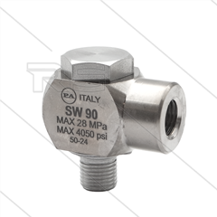 SW90 - Swivel - haaks - Messing / RVS - 250 Bar - 40 l/min - max 90°C - 30 tpm - 1/4" bu x 1/4" bi