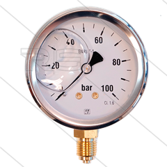 Manometer 0-100 Bar - 1/4" bu - onderaansluiting - Ø63mm
