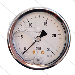 Manometer 0-25 Bar - 1/4" bu - achteraansluiting - Ø63mm
