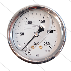 Manometer 0-250 Bar - 1/4" bu - achteraansluiting - Ø63mm
