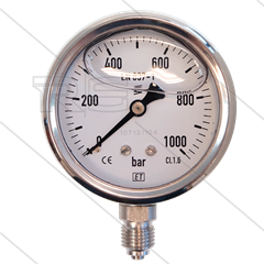 Manometer 0-1000 Bar - 1/4" bu - onderaansluiting - Ø63mm