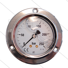 Manometer 0-250 Bar - 1/4" bu - achteraansluiting - Ø63mm - paneelmontage