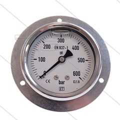 Manometer 0-600 Bar - 1/4" bu - achteraansluiting - Ø63mm - paneelmontage