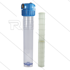 Patroonfilter 20" - 2x 1" bi - transparant glas - inclusief 2x 60 mµ gaaspatroon - 56 l/min - H=594