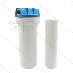Patroonfilter 9" - 2x 3/4" bi - wit glas - inclusief 20 mµ touwpatroon - 27 l/min - H=306mm
