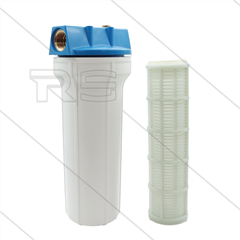 Patroonfilter 9" - 2x 3/4" bi - wit glas - inclusief 60 mµ gaaspatroon - 27 l/min - H=306mm