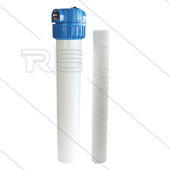 Patroonfilter 20" - 2x 1" bi - wit glas - inclusief 20 mµ touwpatroon - 45 l/min - H=594mm