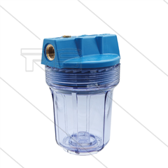 Patroonfilter 5" - 2x 1/2" bi - transparant glas - H=176mm - max 8,6 Bar - max 40°C