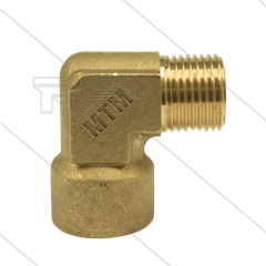 Knie - messing - 300 Bar - 1/4" bi x 3/8" bu