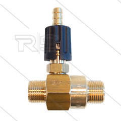 Chemicaliën injector - messing - regelbaar - Ø2.3mm (150) - 280 Bar - 30 l/min - max 90°C - 2 x 3/8"